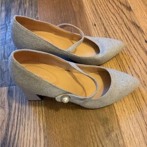 Bandolino Light Grey Suede Mary Jane Heel with Pearl Button